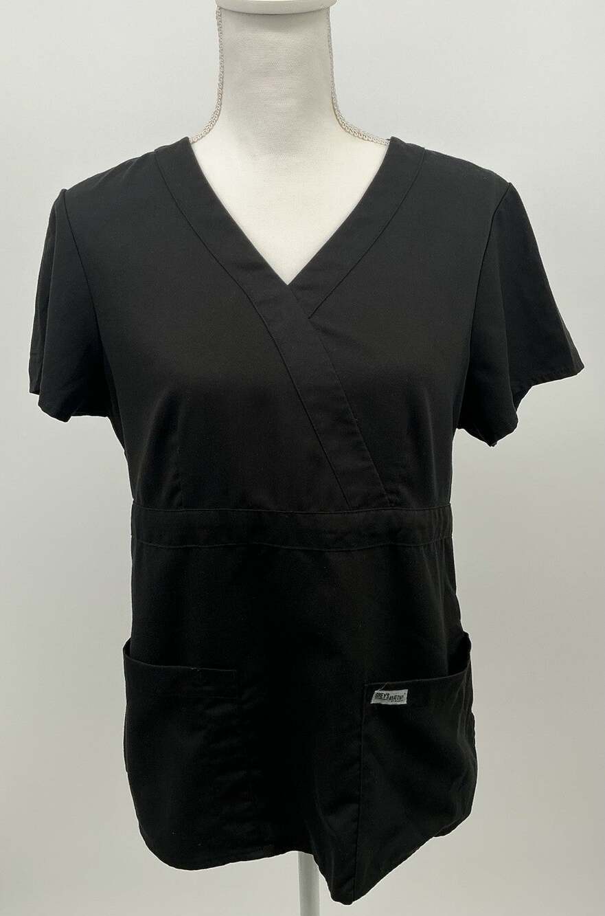 Grey’s Anatomy by Barco Women’s Medium Black V-Neck Scrub Top Three Pocket